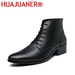 Spring Autumn Elegant Business Men's Boots Leather Men Lace-up Solid Dress Formal Boots Model Fashion Show Black Red Mens Shoes