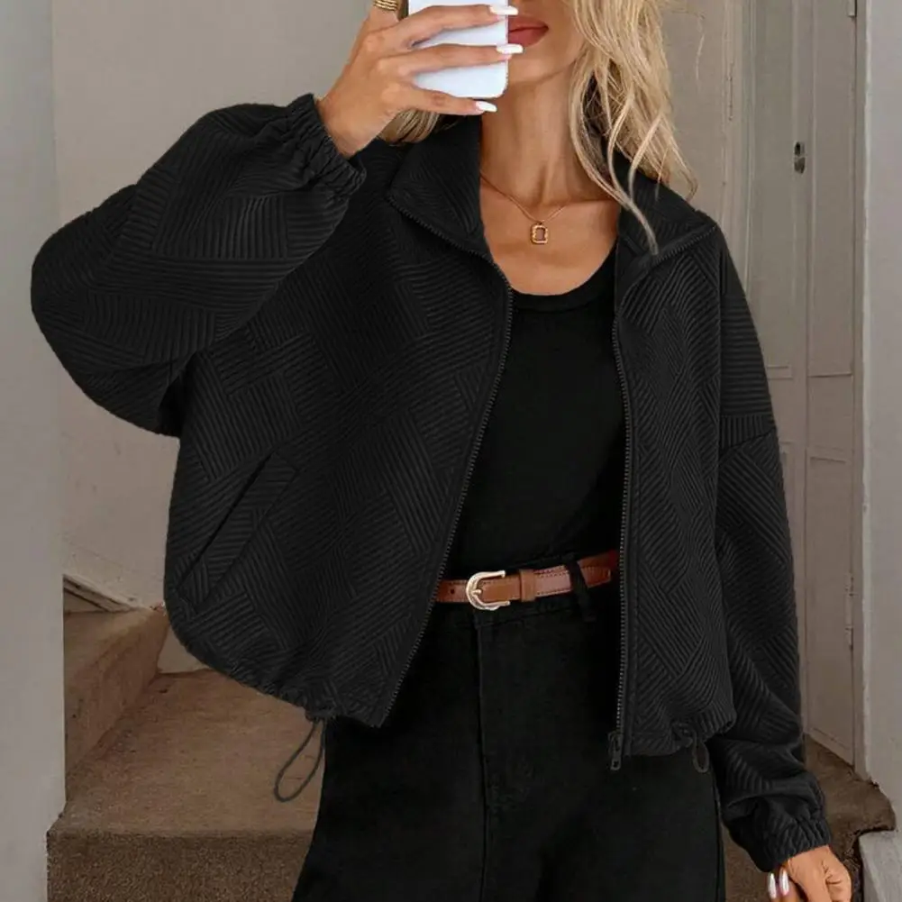 Damska kurtka w stylu hip-hop z regulowanym dołem, zapinana na zamek, krótka kurtka z długim rękawem, stójką, krótka kurtka bomberka, jesienna bluza.