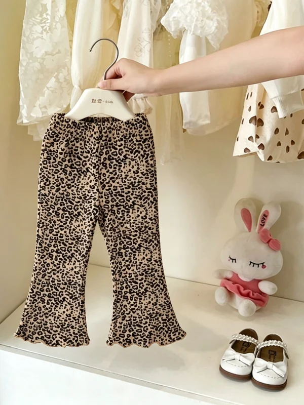 Girls High Waist Slim Fit Leopard Print Flared Pants Korean Style Casual Long Trousers Trendy Versatile Autumn Collection