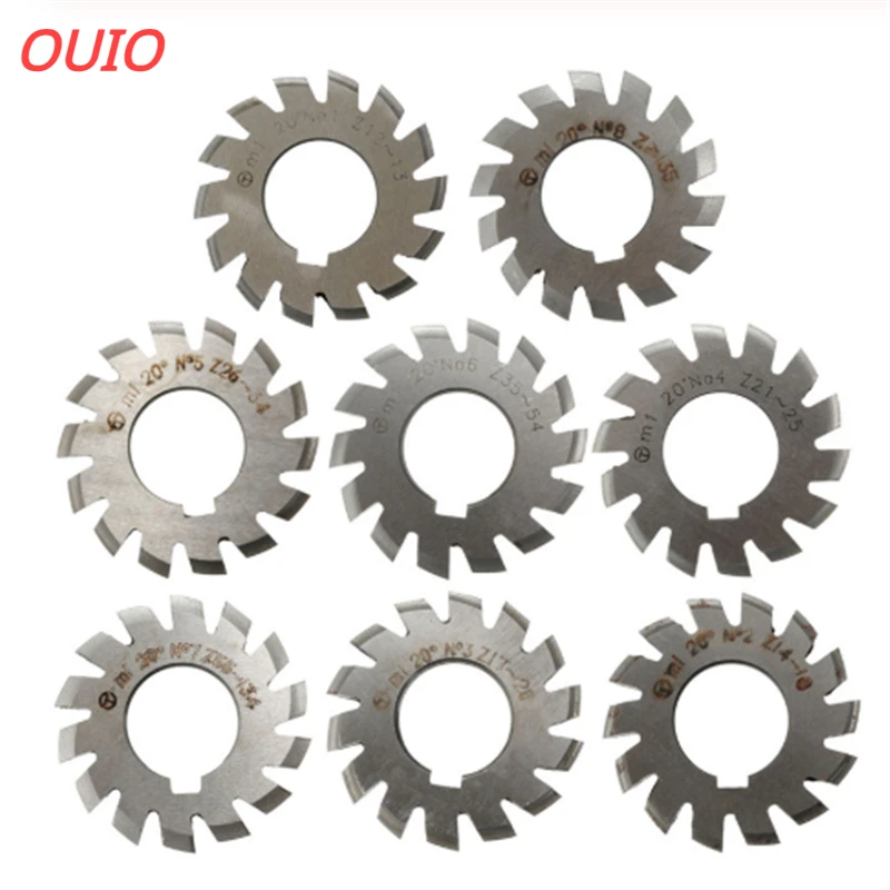 

OUIO 1PCS M0.5 M0.75 M1 M1.25 M1.5 M2 M2.5 M3 M4 M5-M10 Modulus PA20 Degrees NO.1-NO.8 HSS Gear Milling Cutter Gear Cutting Tool