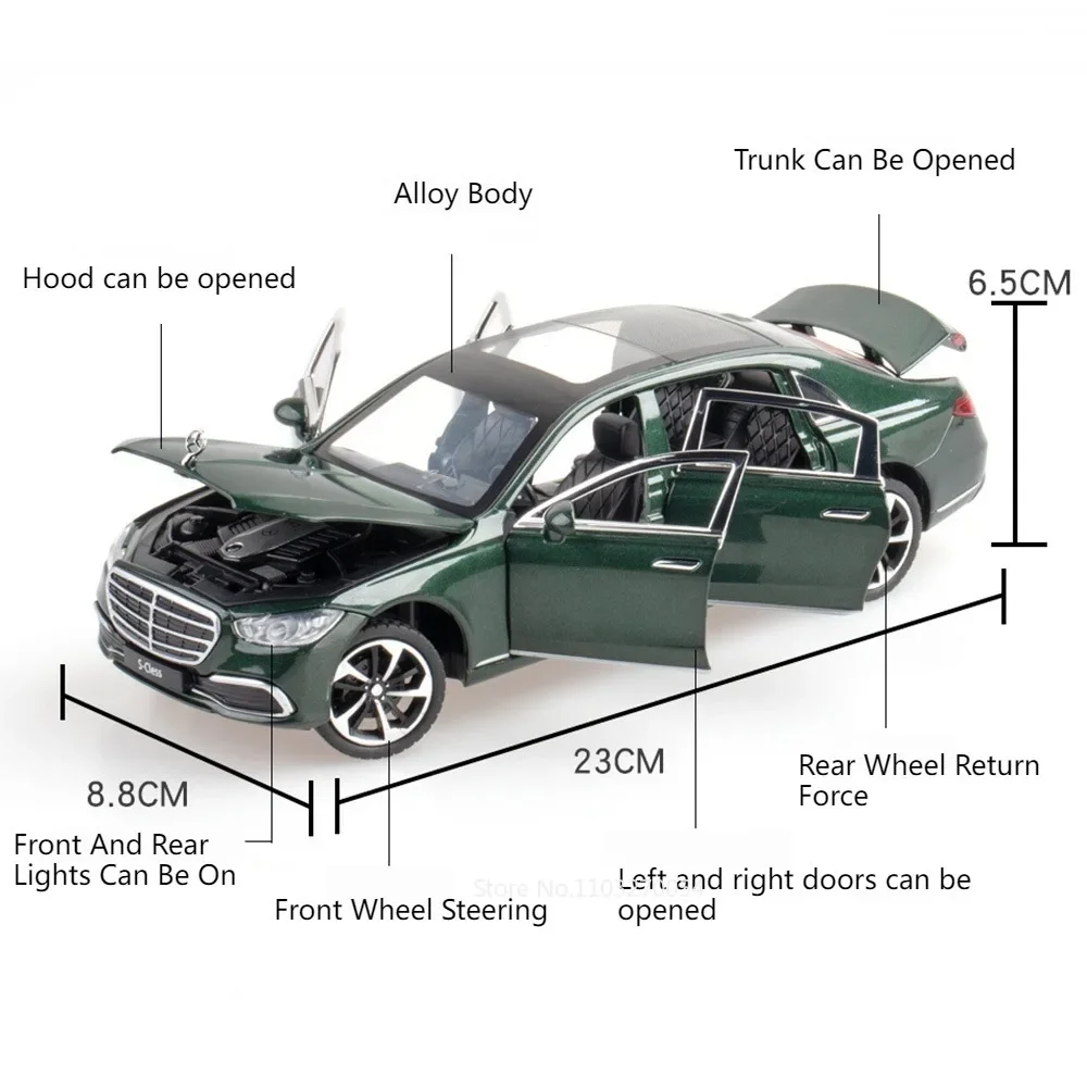 1:24 Benz S400L Pressofuso In Lega di Auto Giocattoli Modello In Miniatura Veicoli 6 Porte Aperti Pneumatici In Gomma Suono Luce Tirare Indietro Giocattoli Regalo Per Bambini