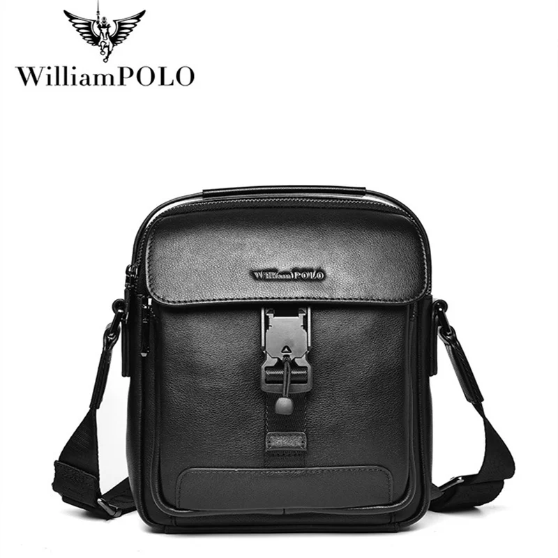 

WILLIAMPOLO Casual Men's Bag Genuine Leather Crossbody Bag Korean Style Youth Shoulder Bag Business Small Square Bag Men Handbag