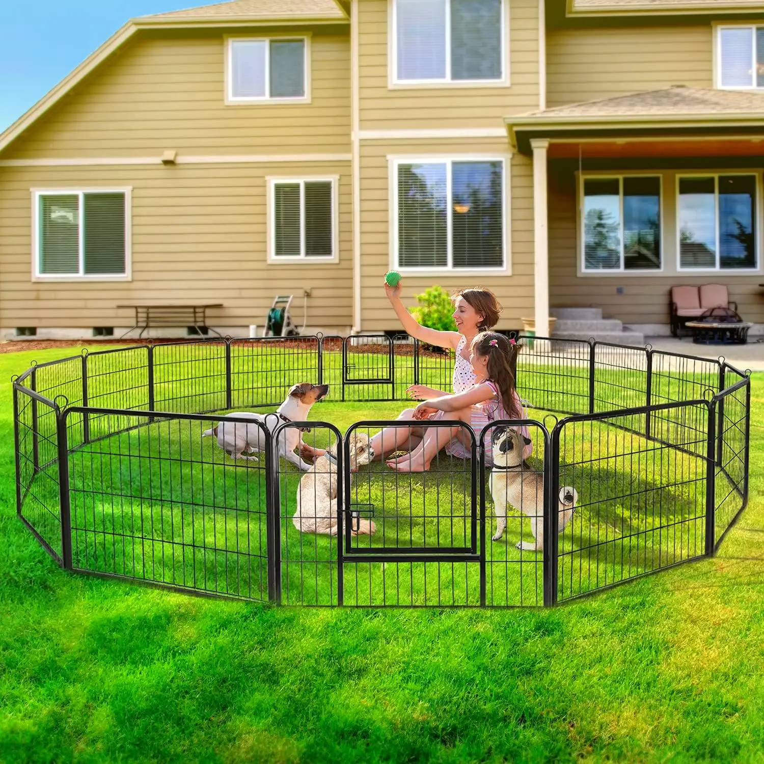 

Dog Playpen Heavy Duty Pet Dog Pen Indoor, Metal Dog Fence with Doors, Foldable Animal Outdoor Exercise