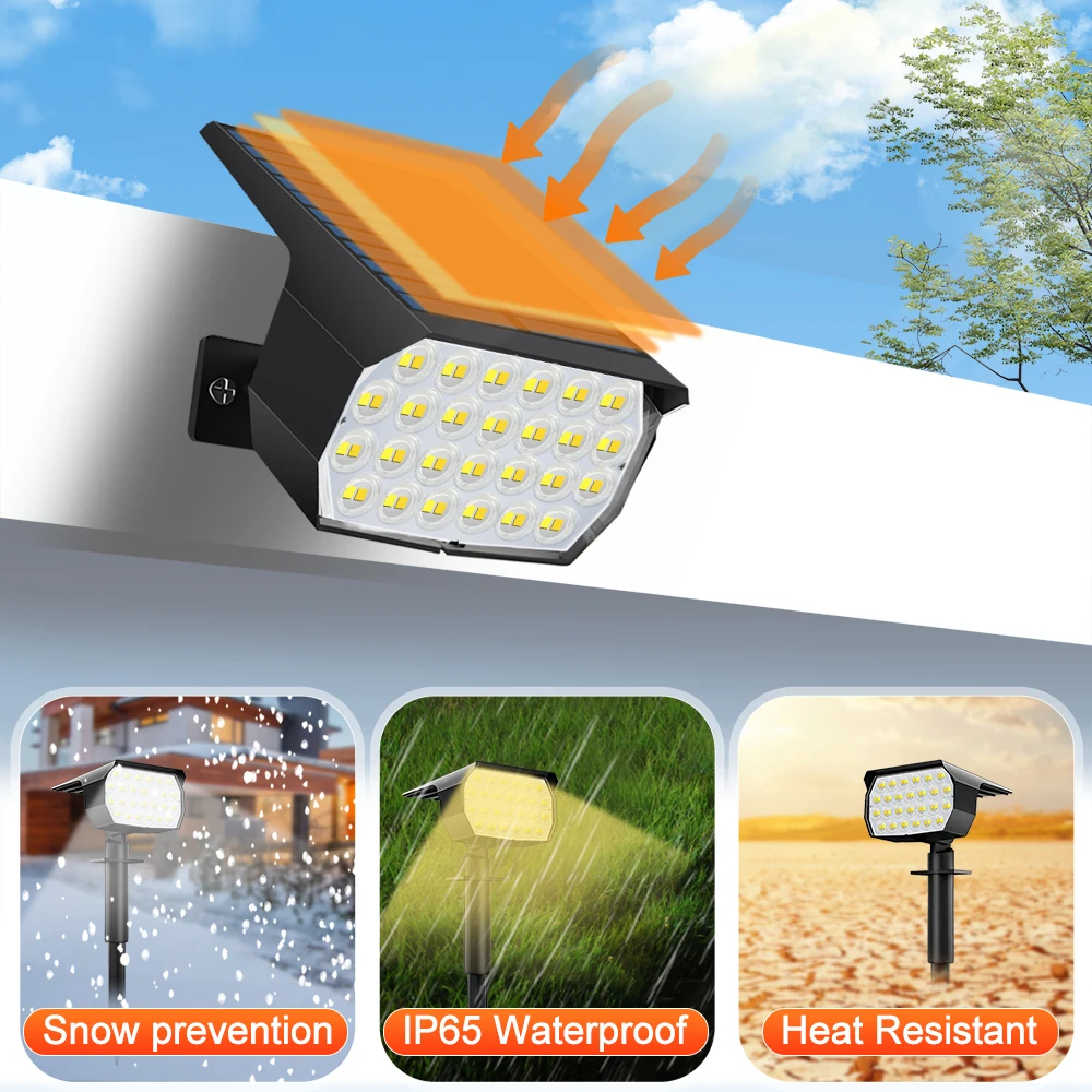 52 LED أضواء المناظر الطبيعية الشمسية في الهواء الطلق ثلاثة ألوان مقاومة للماء 3 طرق تعمل بالطاقة الشمسية ضوء ساحة درب الشرفة الممشى