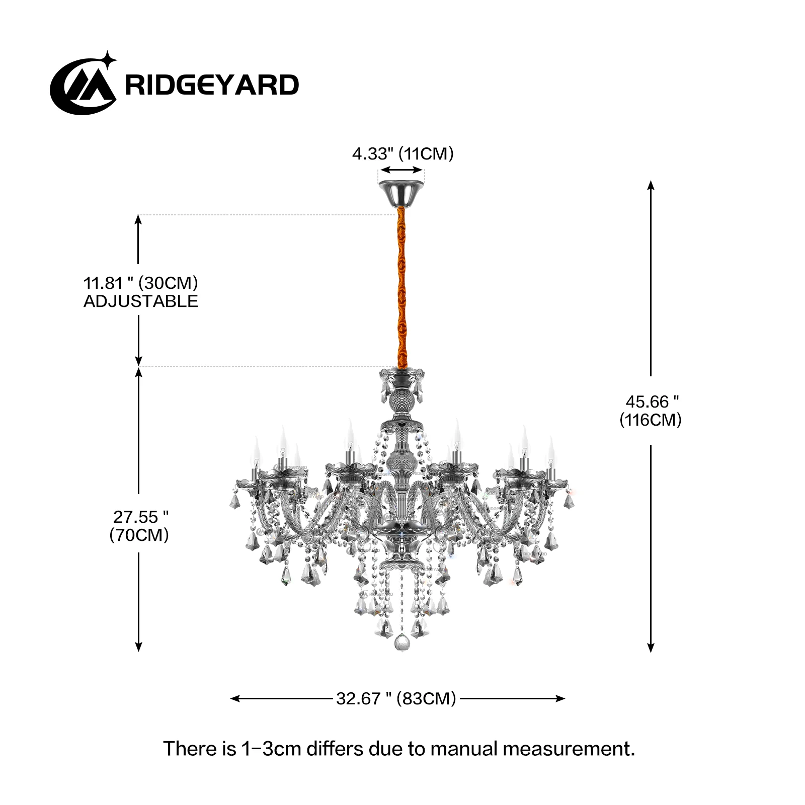 Ridgeyard lampadario a soffitto in cristallo nero/grigio a 10 luci artistico K9 lampade a sospensione a soffitto in cristallo decorazioni per la stanza
