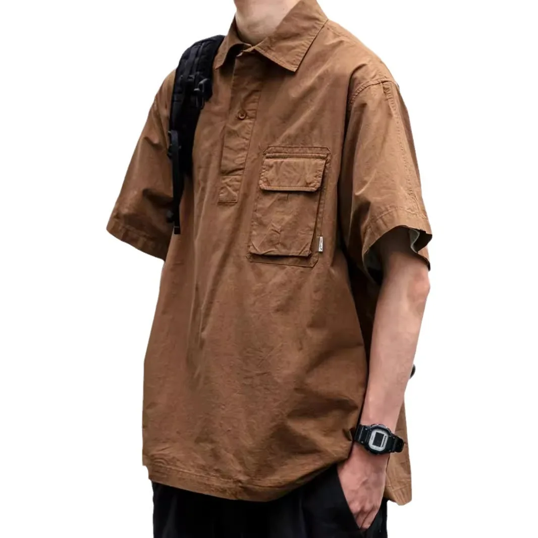 Japanese retro workwear pullover short-sleeved shirt men's summer fashion brand outdoor trend loose casual shirt jacket trend