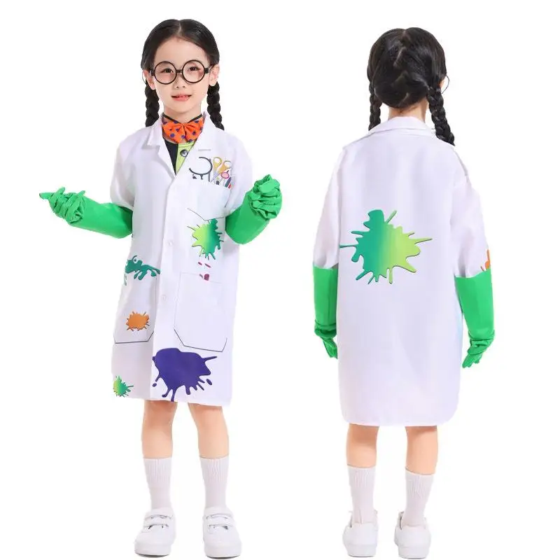 New Halloween Costume La Style Stage Performance Crazy Scientist Experiment White Lab Coat Children's Fashion Trend Spring 2024