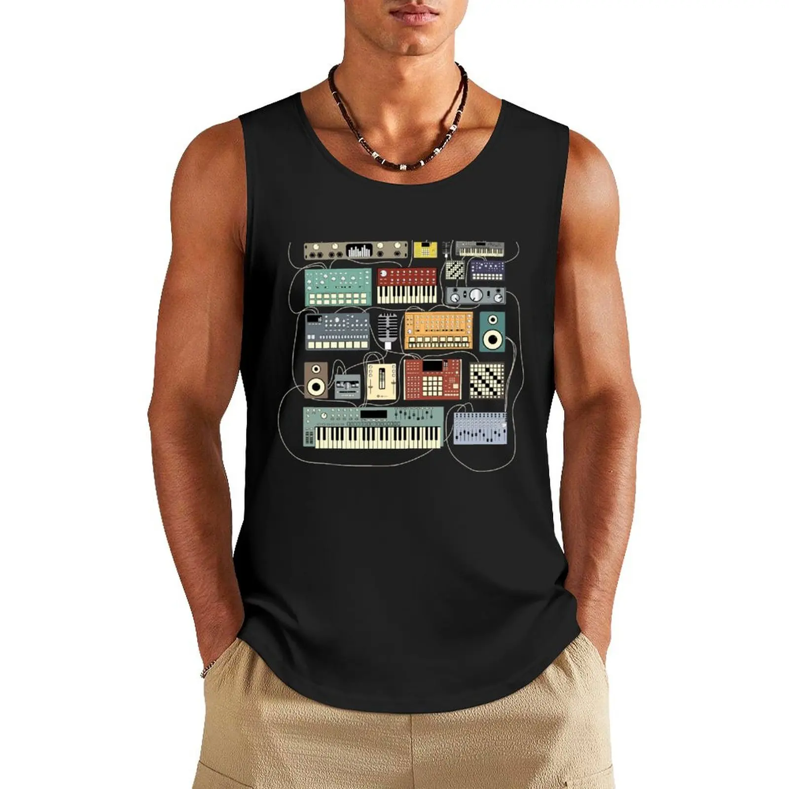 

Electronic musician Synthesizer and Drum Machine Dj Tank Top Men's sleeveless t-shirt Muscle fit Gym t-shirt man