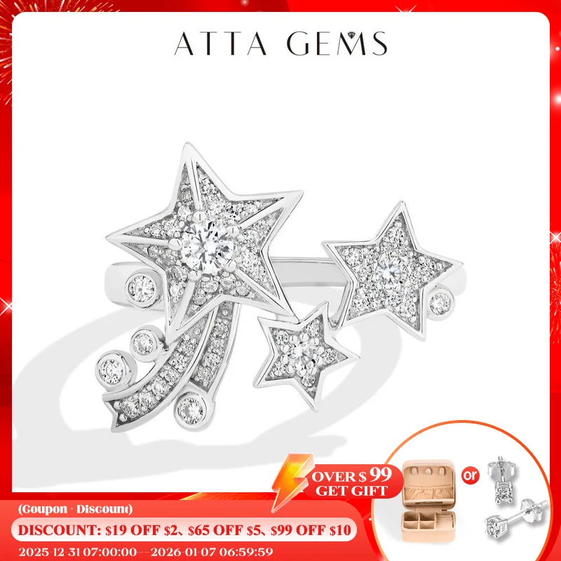 

ATTAGEMS легкие роскошные кольца со звездами из муассанита, стерлинговое серебро 925 пробы для женщин, уникальный дизайн счастливым настоящим ювелирным изделием, подарок