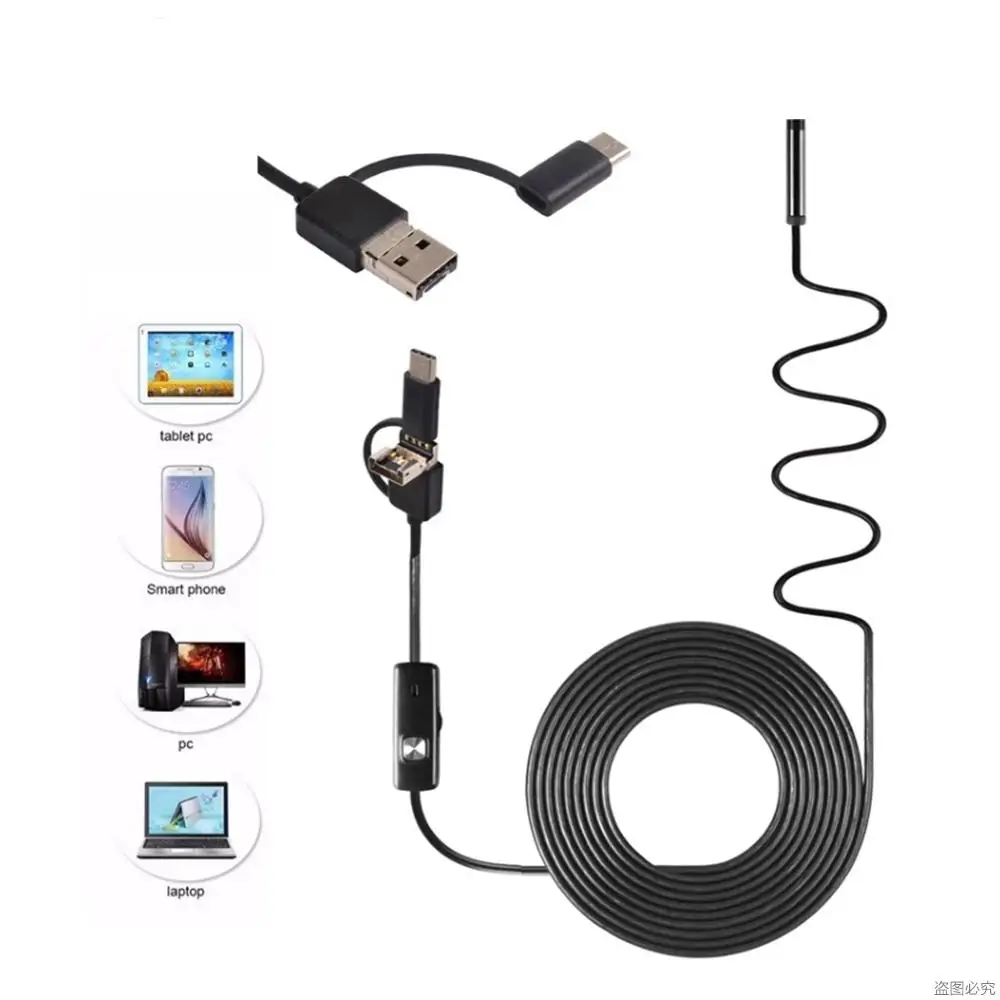 

1/5\" CMOS Waterproof IP67 8mm 3-in-1 Endoscope 1M Soft Cable Easy-to-Use Android Inspection Tool Phone USB Network Connection