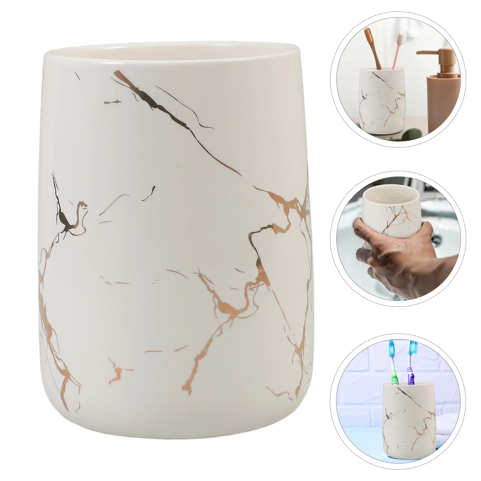 

Bathroom Cups Marble Print Ceramic Toothbrush Holder Smooth Drinking Cup for Counter Space Saving Modern Bathroom Design Multi