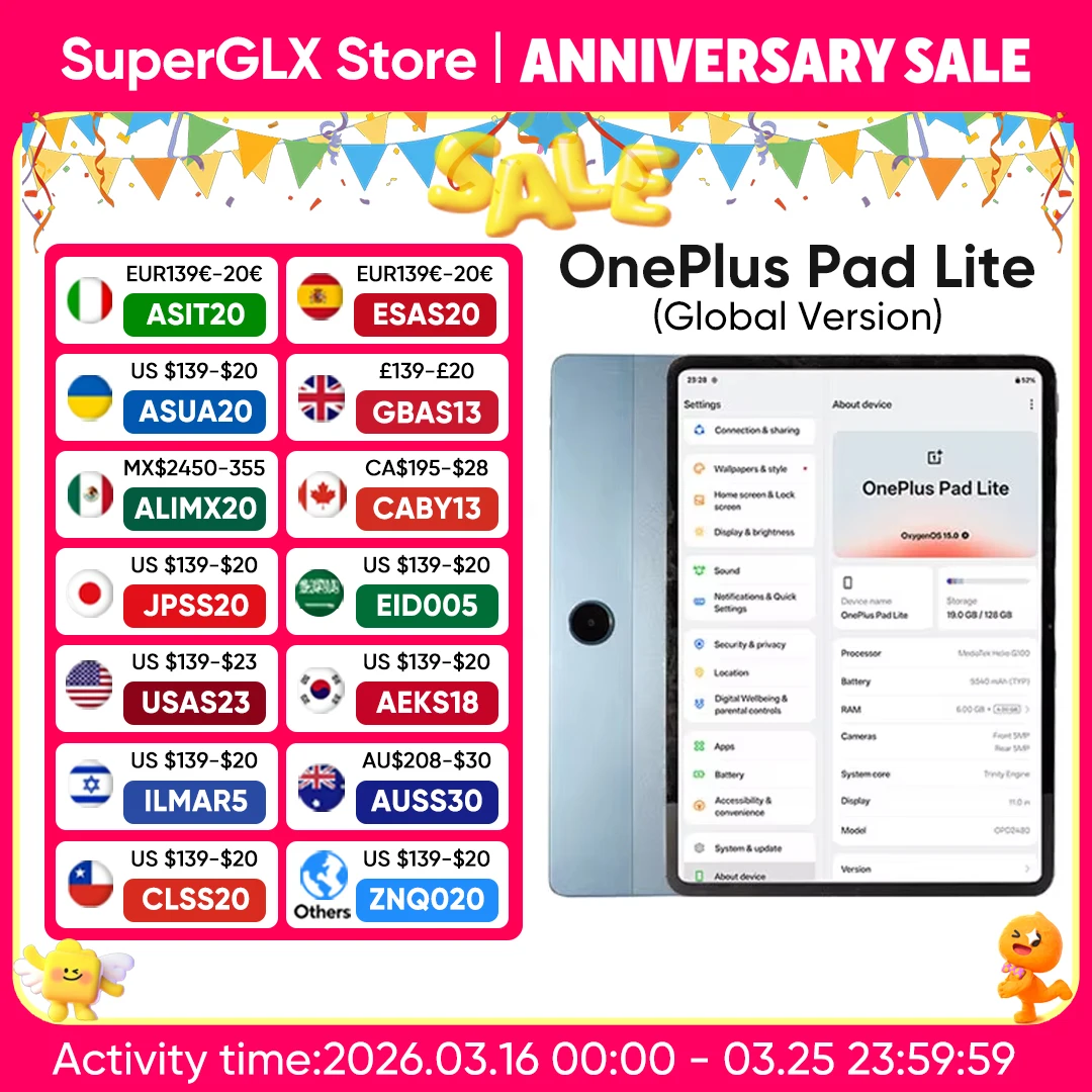 

Global Version OnePlus Pad Lite Android Tablet 11" 90Hz Display MediaTek Helio G100 Processor 9340mAh Battery Wi-Fi OxygenOS