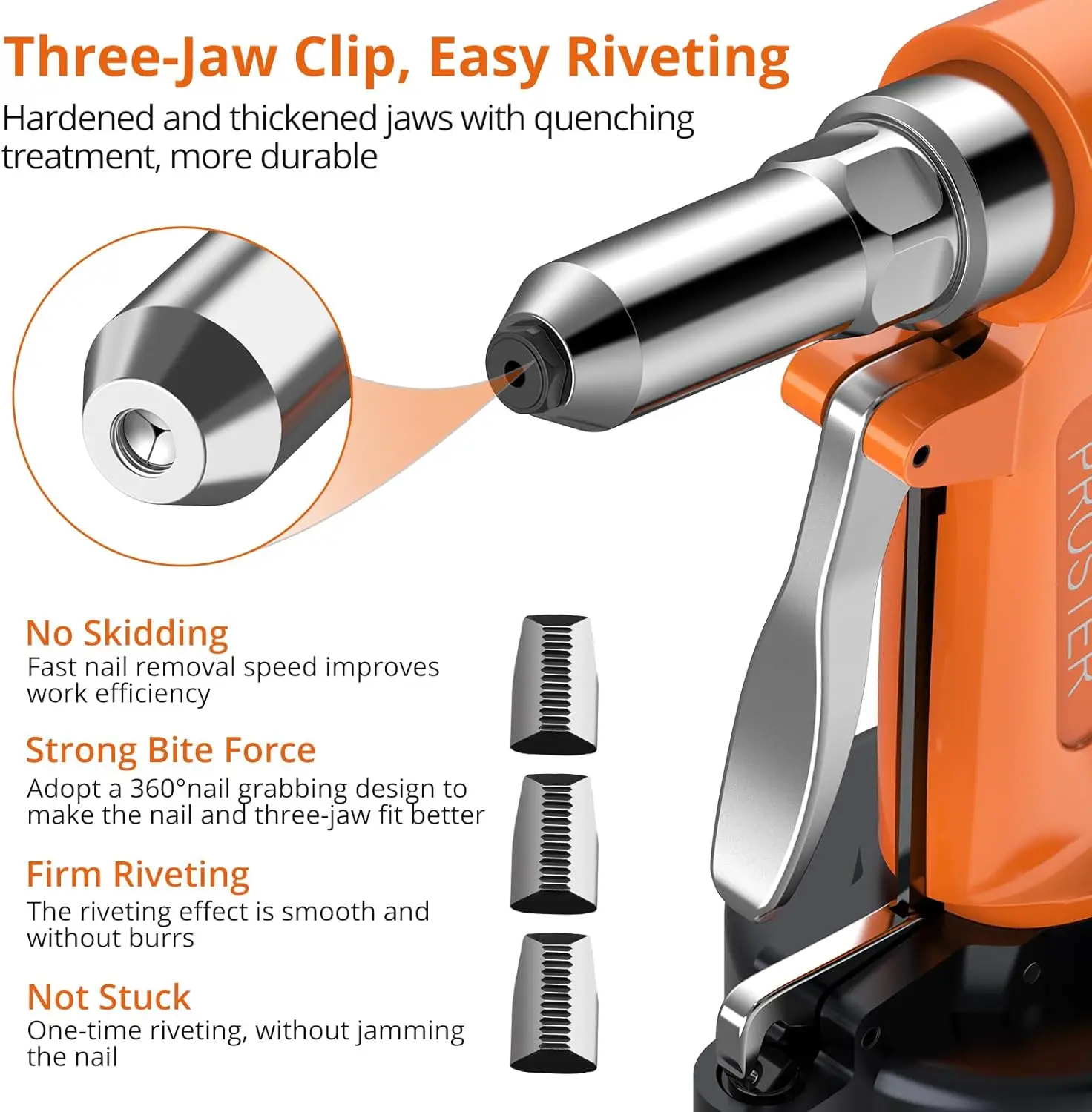 Heavy-Duty Pneumatic Rivet Gun with 3924LBF Pull Force, 5 Nosepieces for Versatile Fastening Applications