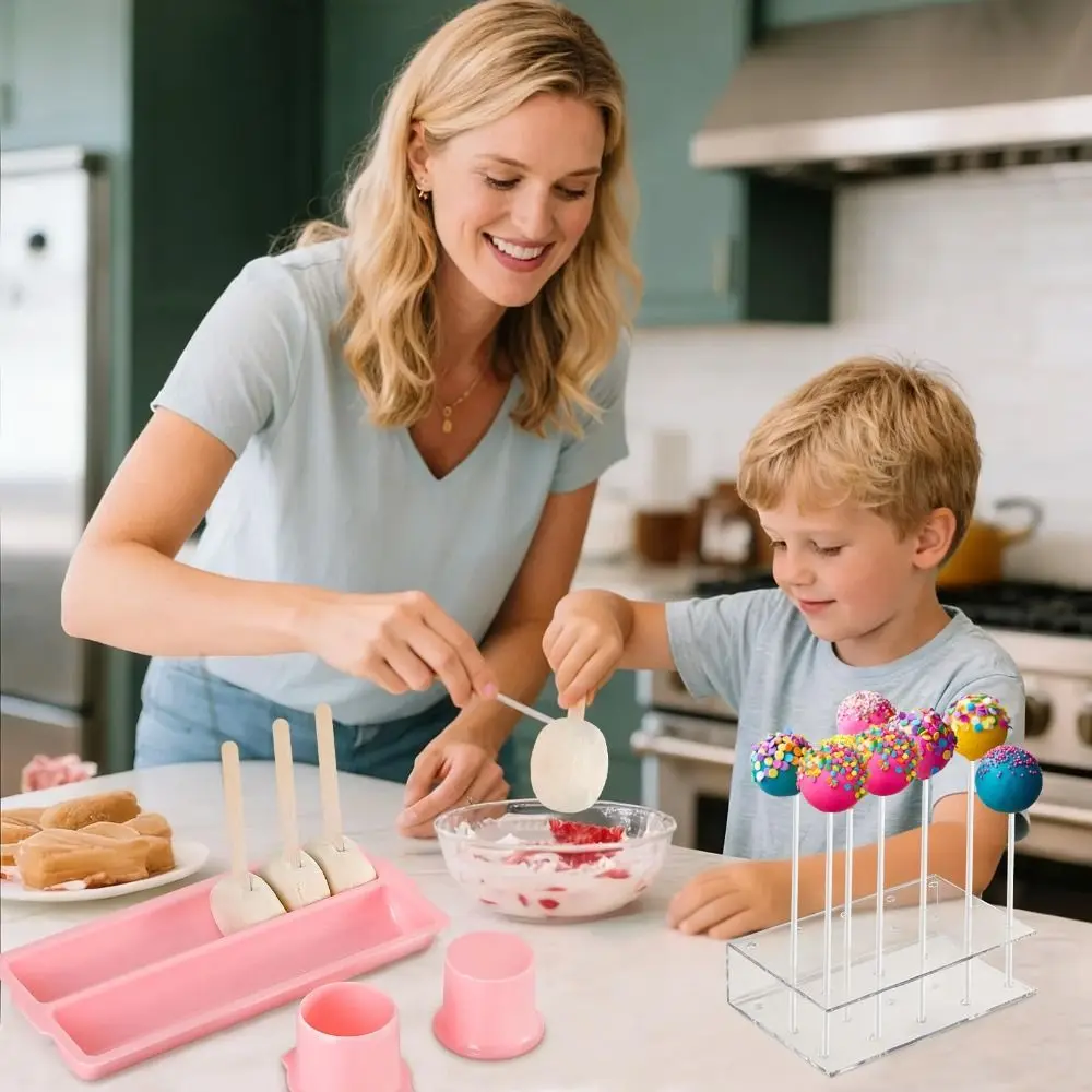 Creative Double Row Tray Cake Pop Mold Set Reusable with Acrylic Stand Lollipop Mold DIY Non-Stick Baking Tools Home Baking
