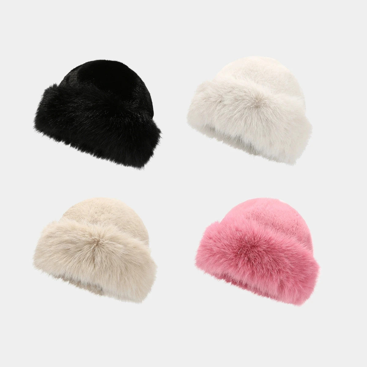 Faux Mink Fur  for Women High-End Lady Style Mink Fur Fisherman Hat Large Head Circumference Warm Ear-Protecting Bucket Hat