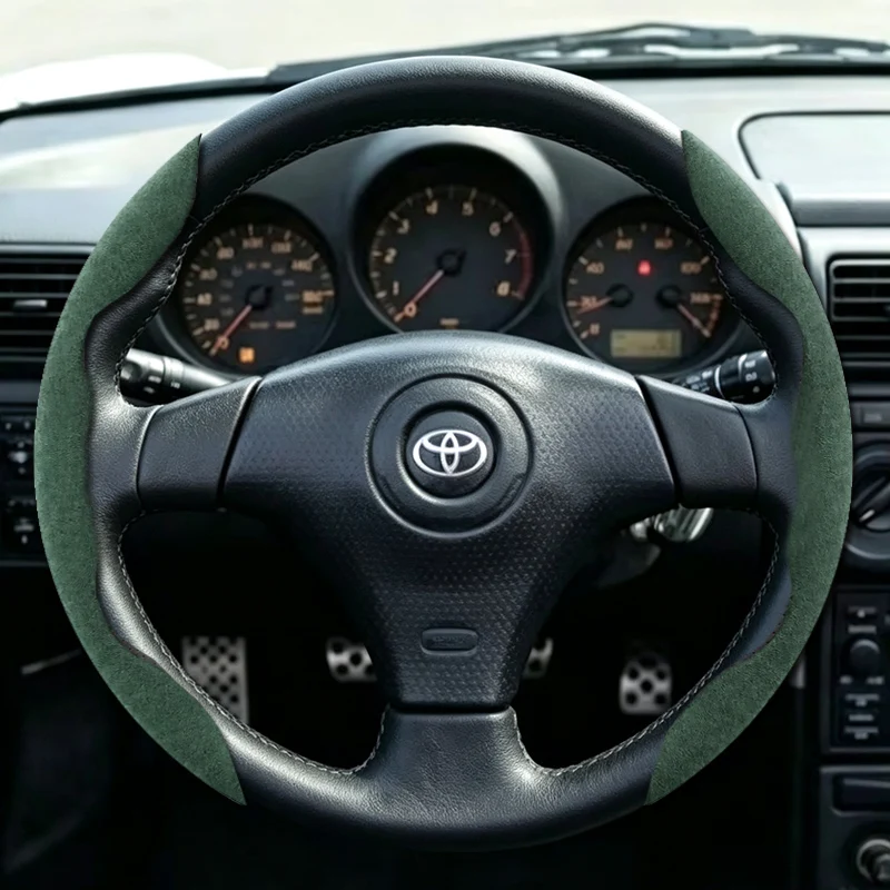 Steering Wheel Cover Hand-stitched Red Suede for Toyota RAV4 Celica Matrix MR2 Supra Voltz Caldina MR-S Corolla 1998-2008