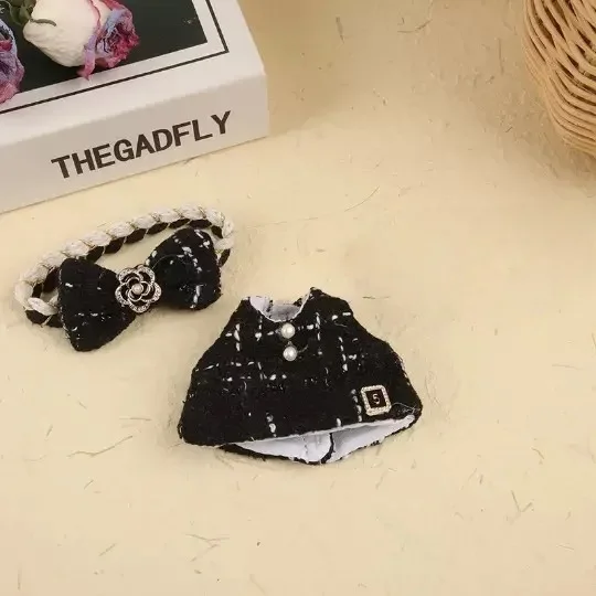 For Labubu 17cm Idol Doll Luxury Clothes Outfit Black Dress Set Labubu V1V2V3 Mini DIY Doll Clothing Bag Shoes Accessories