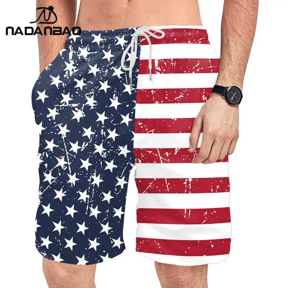 Nadanbao Independence Day Beach Pants for Men Digital Print Fifth Pants Bandage Surfing Casual Men Holiday Party Beach Shorts