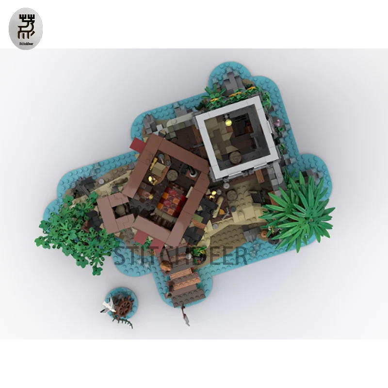 3812PCS MOC Pirate Scenes Modular Architecture The Crimson Outpost Building Blocks Street View Toy Brick Children Birthday Gifts