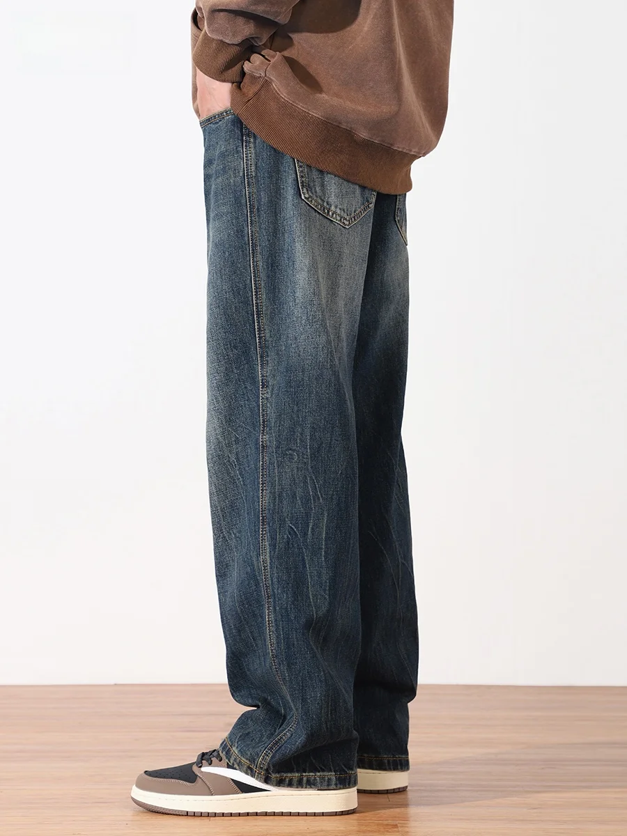 

Американские джинсовые джинсы в стиле ретро, мужские свободные прямые брюки с принтом тай-дай, модные осенне-зимние широкие повседневные длинные брюки