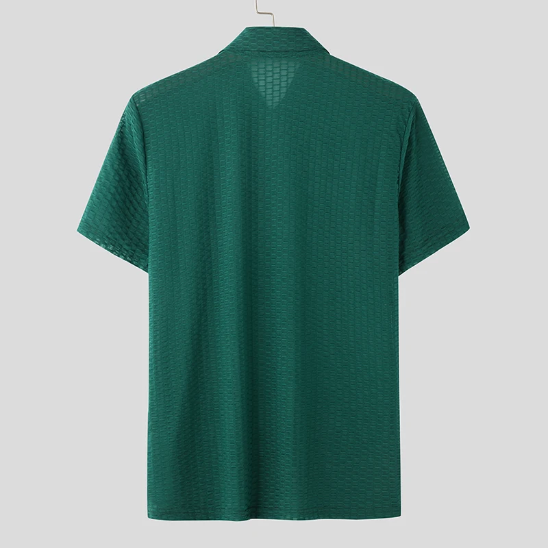 INCERUN الرجال قميص التلبيب كم قصير لامعة ملابس الرجال غير رسمية الشارع الشهير الصيف موضة الترفيه حفلة الذكور قمصان قمصان 2026