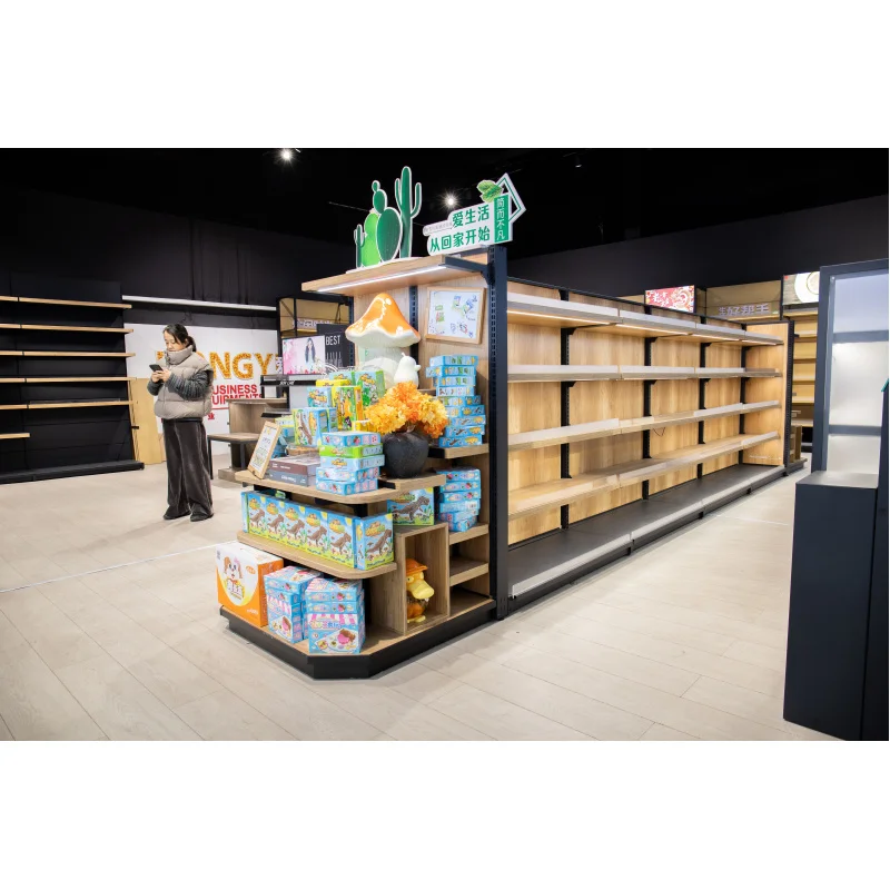 Personnalisé. Magasin de détail Étagères d'affichage en bois et acier Utilisation sur supermarché