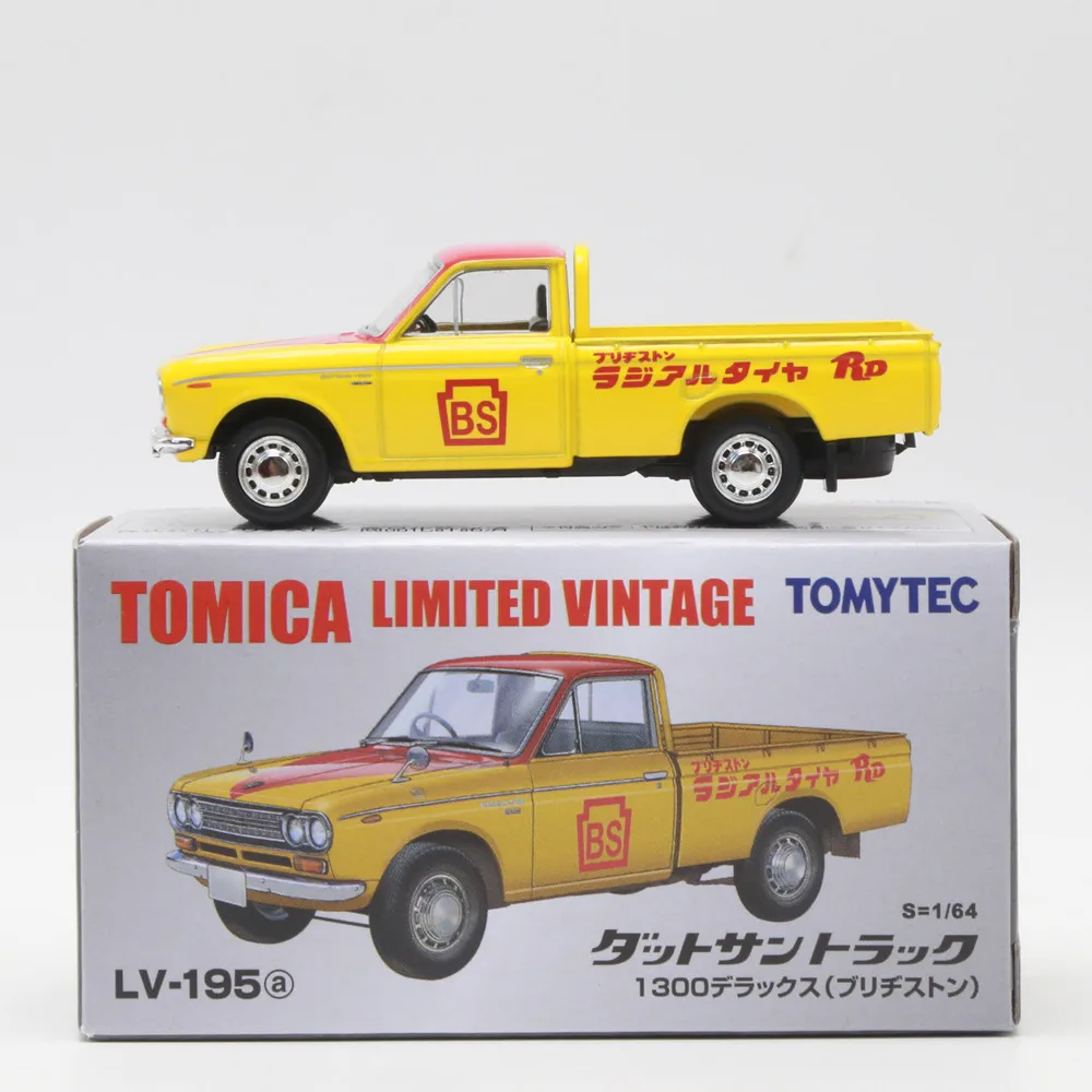 TAKARA TOMY 1:64 TLV 195a Datsun Truck 1300 Bridgestone alloy compression shaft miniature model, adult decoration, boy toy