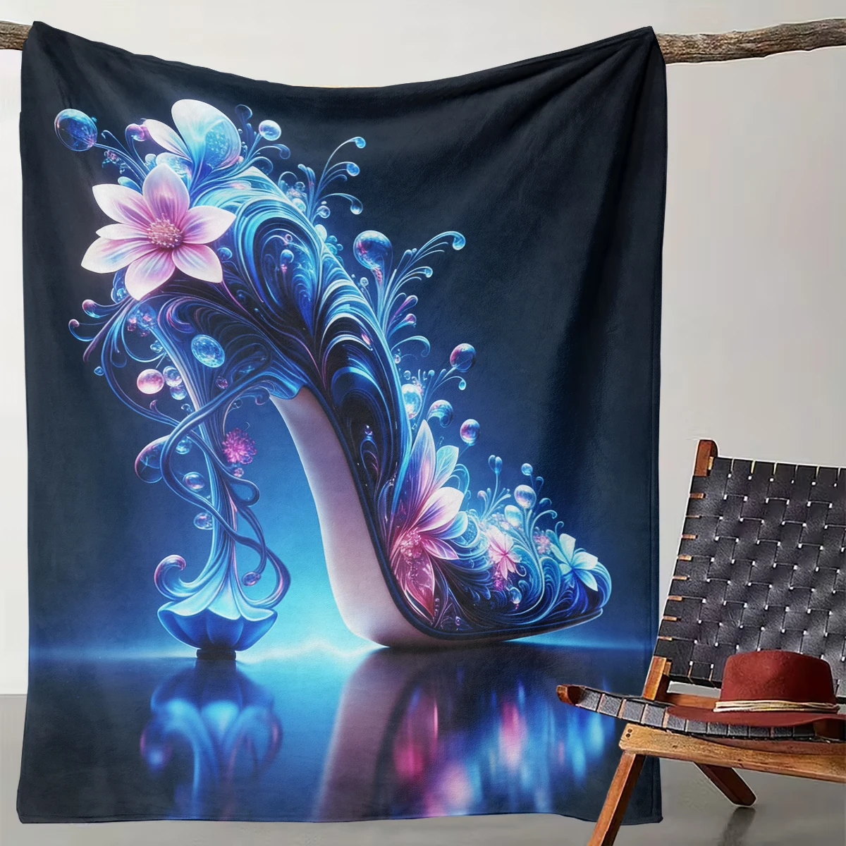 

Crystal Flower High Heel Blanket - Elegant Fairycore Soft Throw, Luxe Sofa/Bed Decor, Charming Girls’ Room Accent
