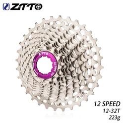 ZTTO Road Bike 12V Ultralight Cassette Sprocket 12 Speed 11-28T 32T SLR HG Compatible Silver 12S K7 CNC Bicycle Freewheel