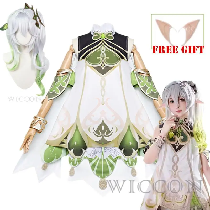 Genshin Impact Nahida Cosplay Costume Lesser Lord Kusanali Full Set Dress Ears Wig Nahida outfits for Comic Con Women Kids