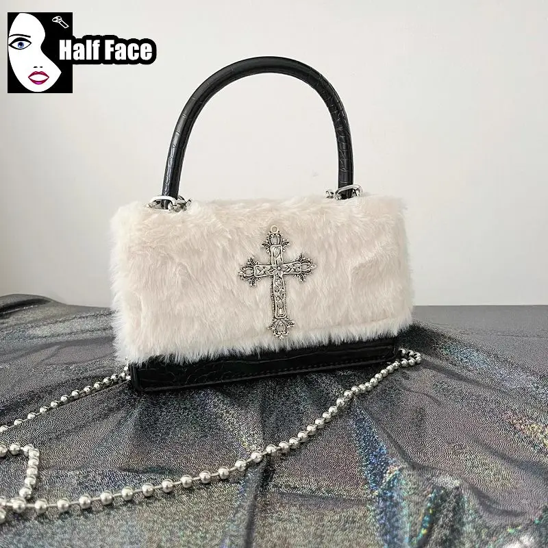 Y2K-Bolso de mano gótico Harajuku para mujer, bandolera de felpa cruzada, de un hombro, estilo Punk, informal, diseño de moda