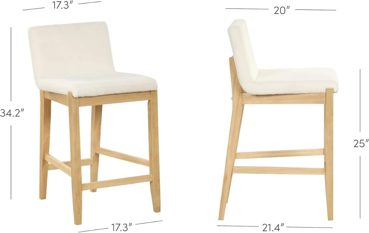 Gracie Modern Counter Height Bar Stool with Back Counter Stool Upholstered Chair with Natural Textured Linen and Brushed Legs