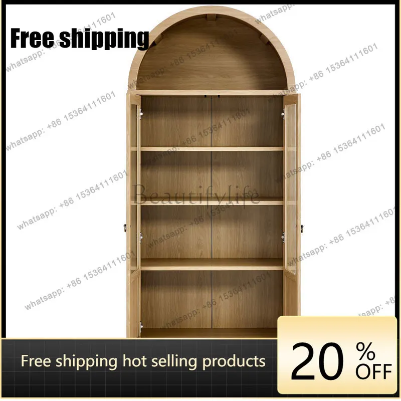 hot  American arched bookcase retro glass door storage side cabinet