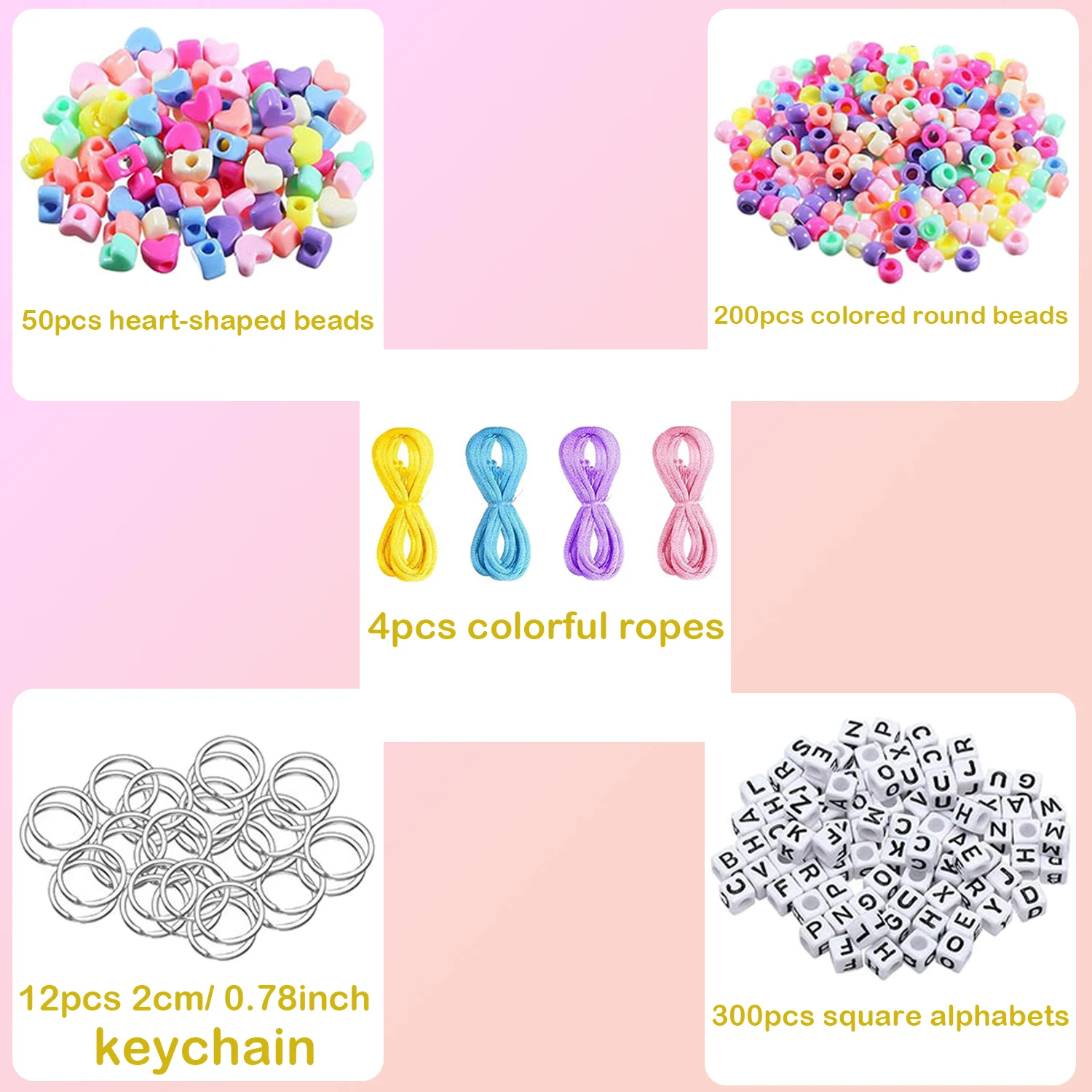 566-teiliges DIY-Schlüsselanhänger-Set, herzförmiges Perlenzubehör, verstellbarer Buchstaben-Schlüsselanhänger, DIY-Taschenanhänger, für Geburtstag – Detail 6