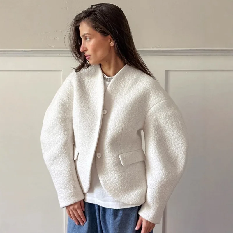 

European and American Thickened Woolen Jackets for Women's Autumn and Winter New Celebrity Coarse Woolen Small Fragrant Tops