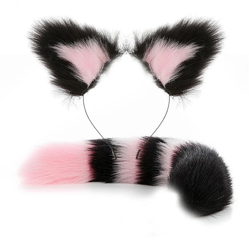 Aros de cabelo de pelúcia Fox Cat Ears, Headband fofa, Pele sintética, Conjunto de caudas de animais, Halloween Party Cosplay, Acessórios de Anime