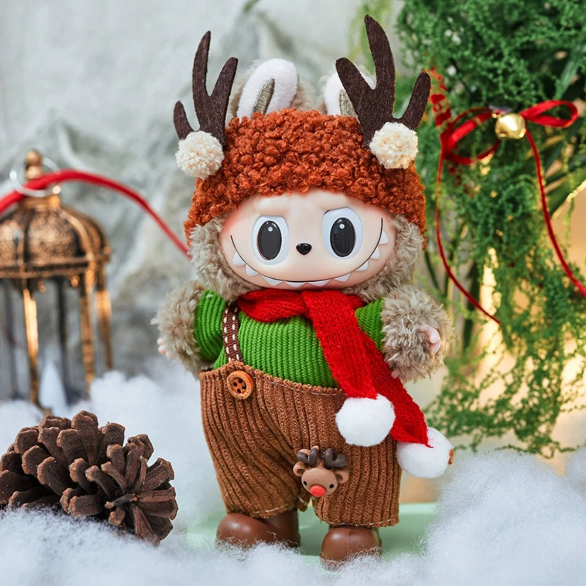 For Labubu Clothes: Christmas Deer Set (Red Festive Outfit) for V1
