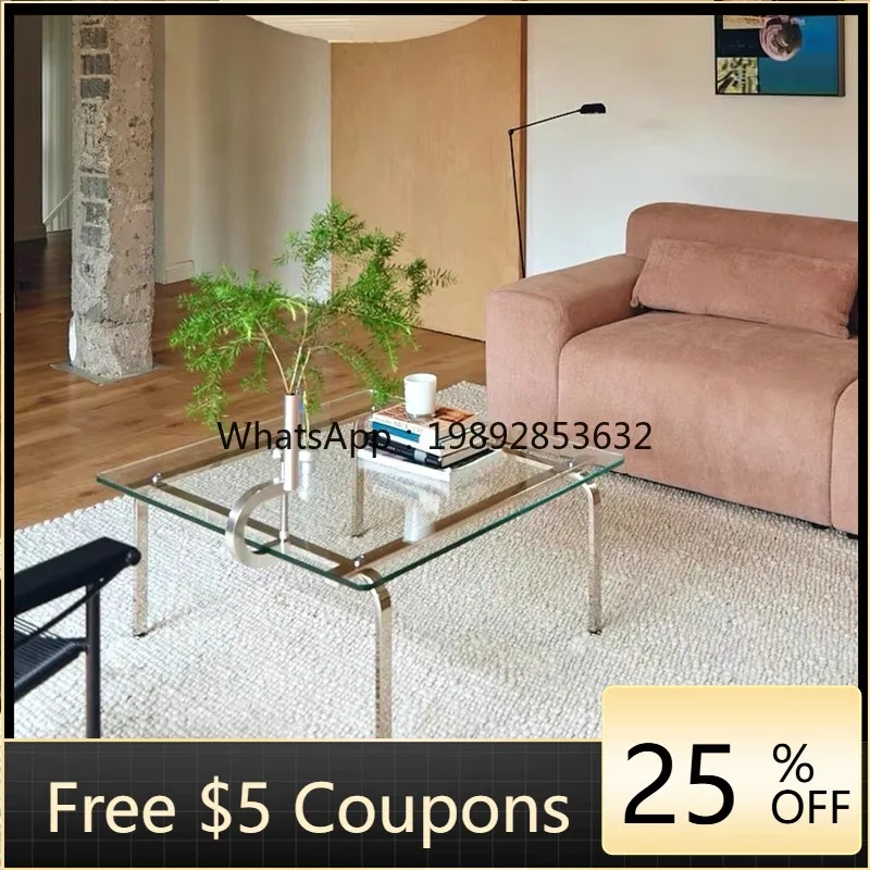 

LYY Home Coffee Table Stainless Steel Side Table Simple Designer Creative Minimalist Glass Vintage Living Room Coffee