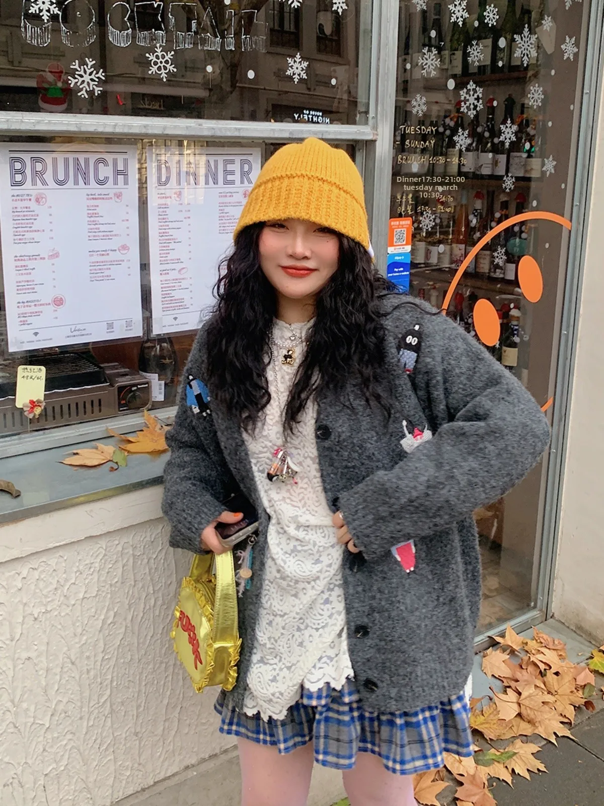 

Dazi Gold Large Branch Women's Embroidered Knitwear Cardigan Lazy Sle V-ne Regular Length Autumn Winter New Arrival