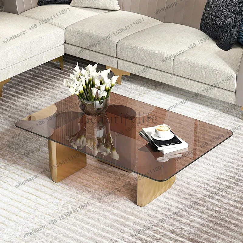 

Light luxury coffee table household small apartment modern simple Nordic design tempered glass stainless steel creative