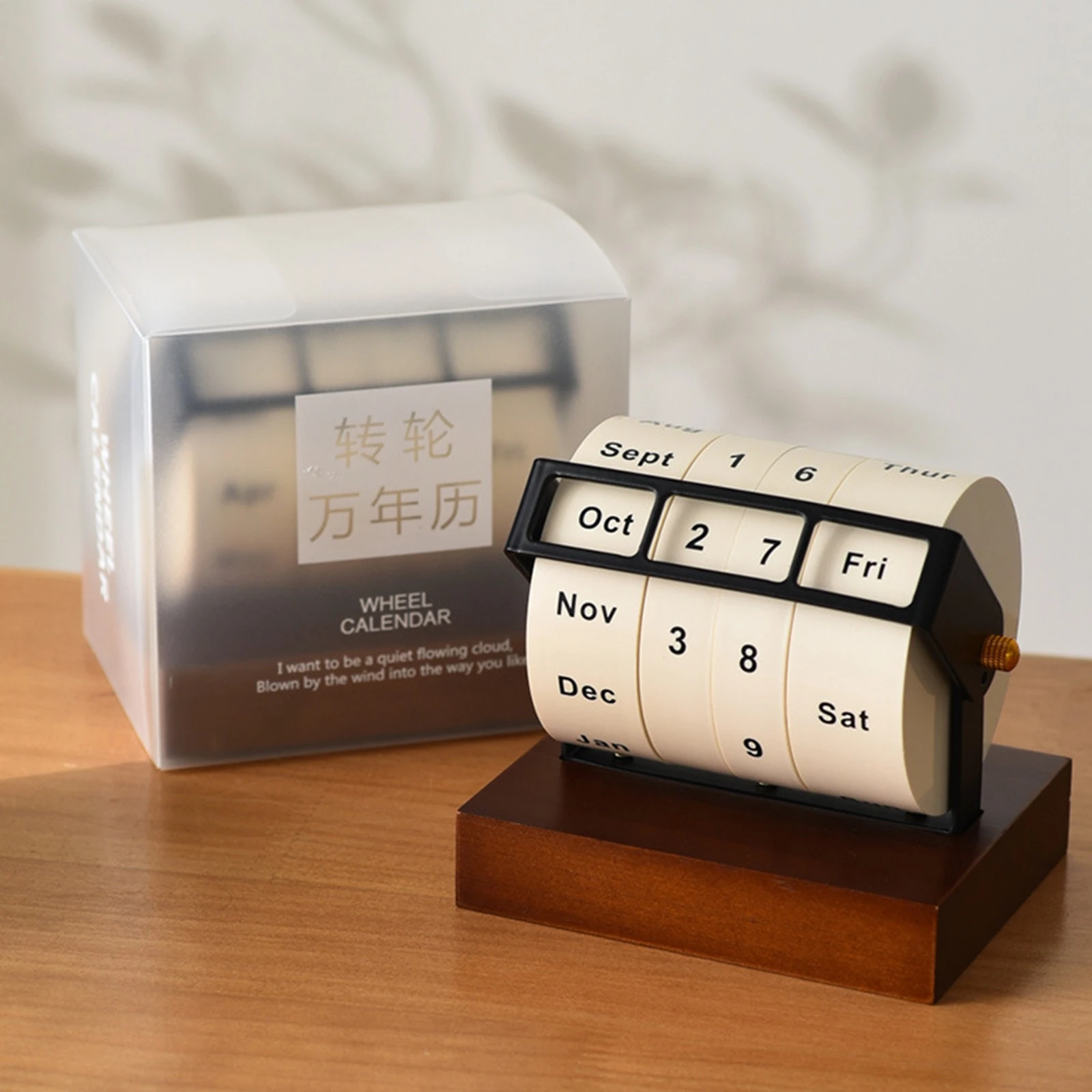 Perpetual Calendar Stable Wooden Rotary Calendar for Shop Living Room School Rotary Calendar Month Week Day Date Display