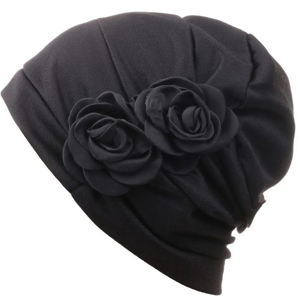 Gorro de quimio Multicolor elástico para mujer, Hijabs musulmanes, bufanda para la cabeza, turbante, flor rosa, envoltura para la cabeza