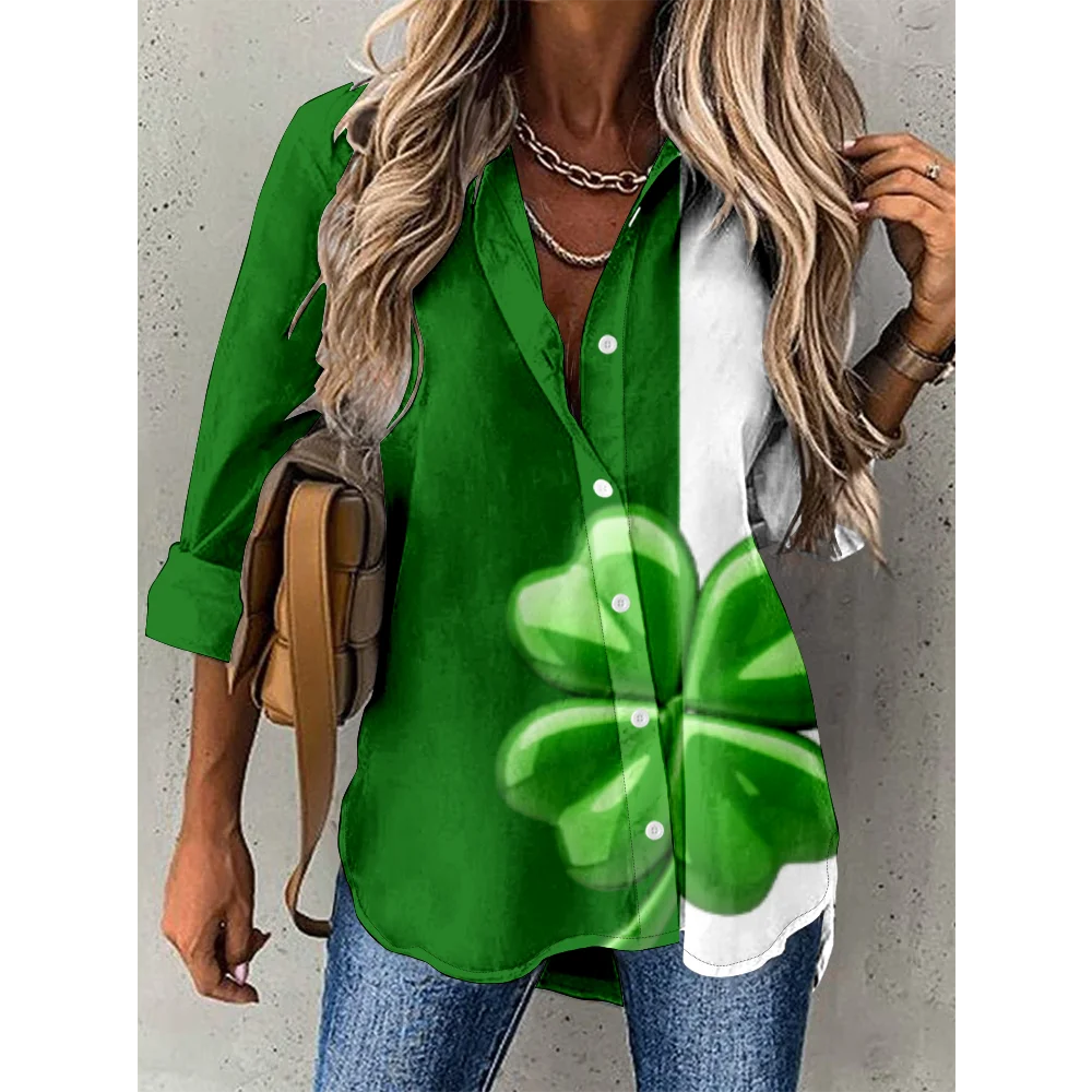 

Spring Happy St.Patrick's Day Fashion Shirt Women Loose Blouse Tops Autumn Oversize Cardigan Women Long Sleeve Festival Blusa