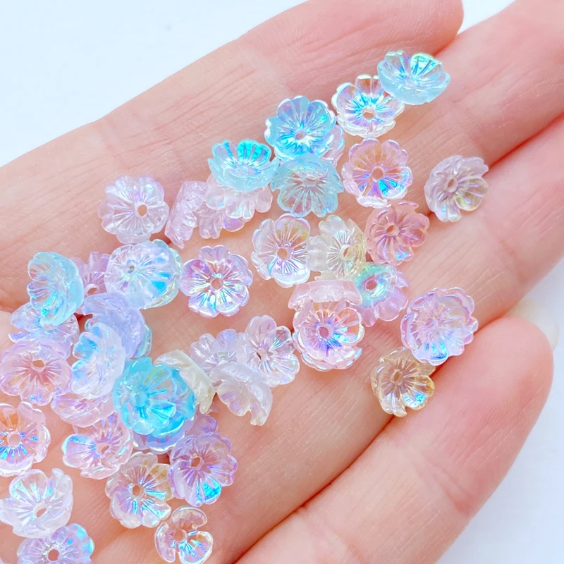 100Pcs Nail Art Accessories Resin Cute Mini Shiny Perforable Floret   Crafts Flatback Cabochon Ornament Jewelry Making