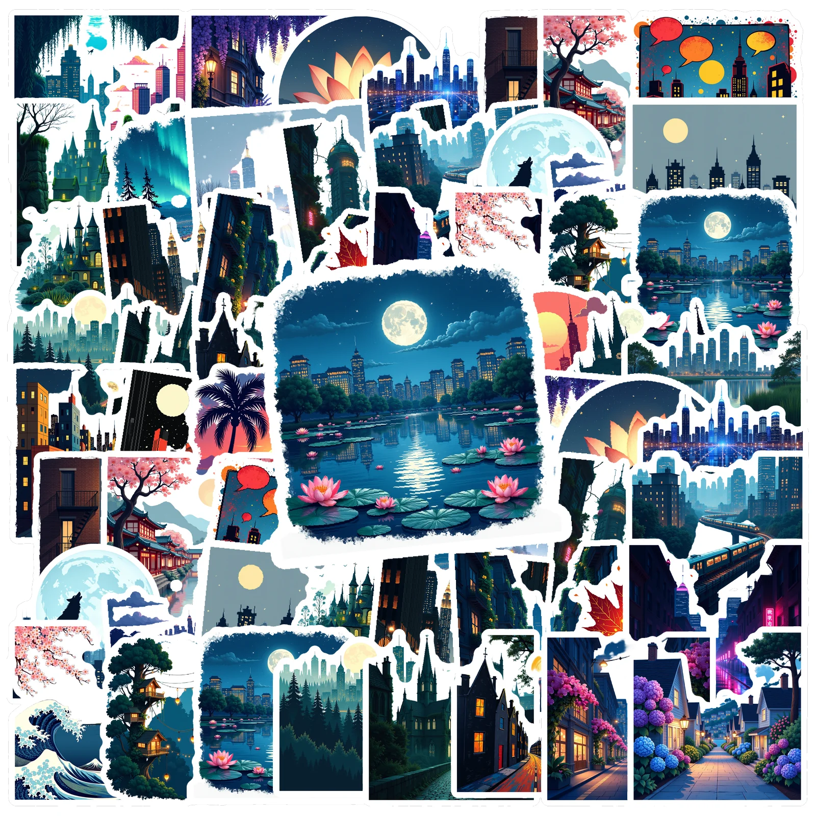 35pcs-70pcs Vivid Nature Scenery Stickers Stickers Artistic City Landscape Cityscape Stickers Stickers For Suitcase - zdjęcie 1