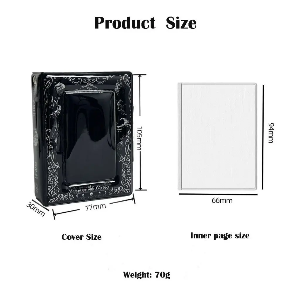 Mini Black Card Album PVC 3-3.5 Inch Photocard Binder with 16 Internal Pages Gothic Dark Style Idol Card Collect Book Unisex
