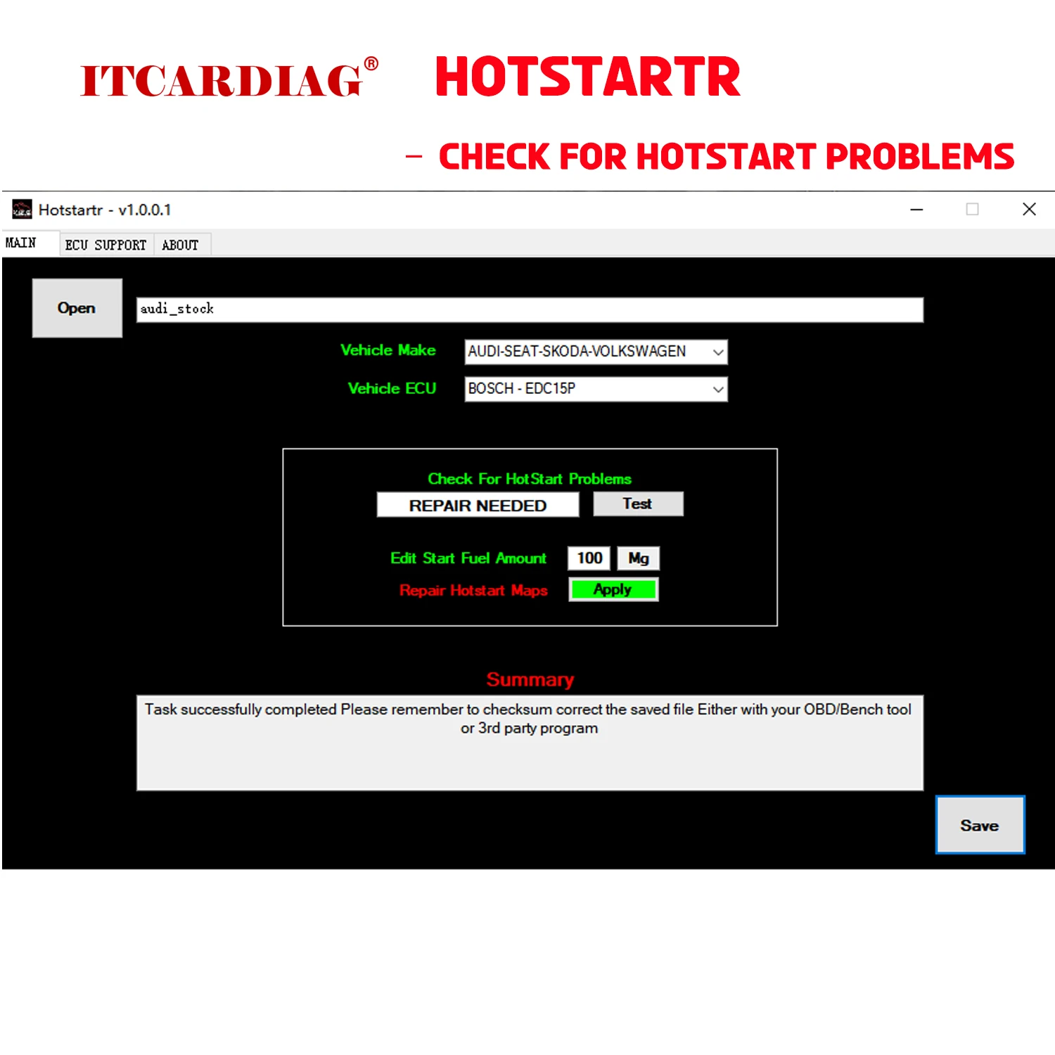 HotStartr Software Check For HotStart Problems Repaire HotStart Maps Edit Start Fuel Amount for VAG CAR EDC15P EDC17CP14 PPD1.x