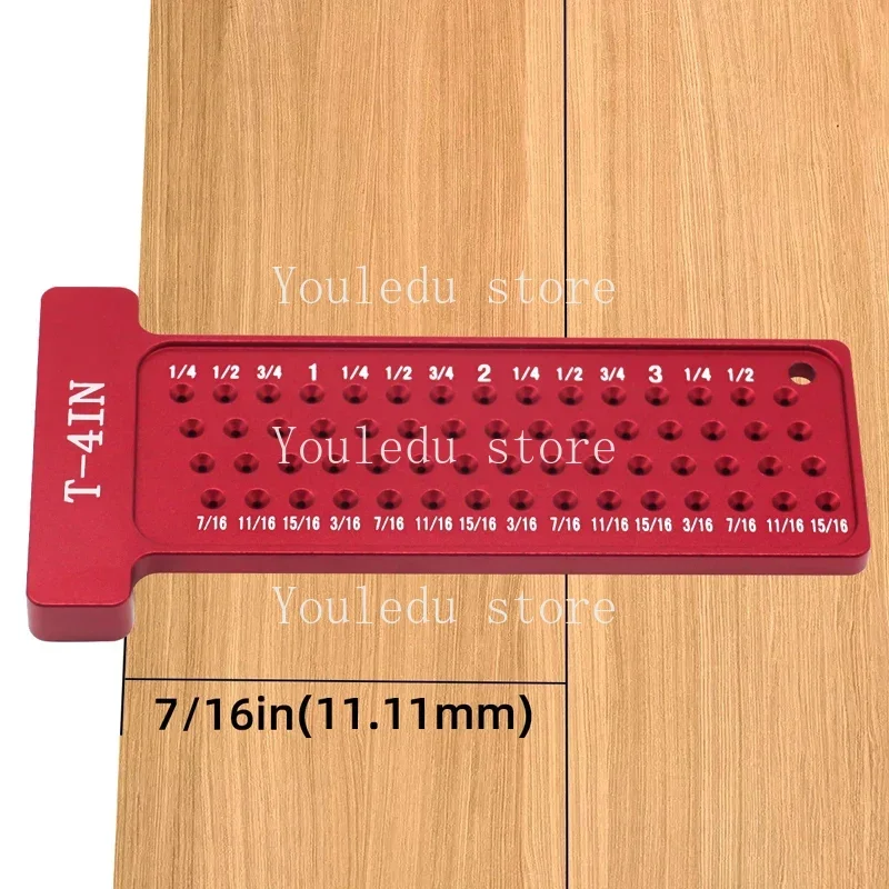 T-4IN Woodworking Ruler Aluminum Alloy Hole Ruler T-shaped  Imperial  Measuring Layout Worker