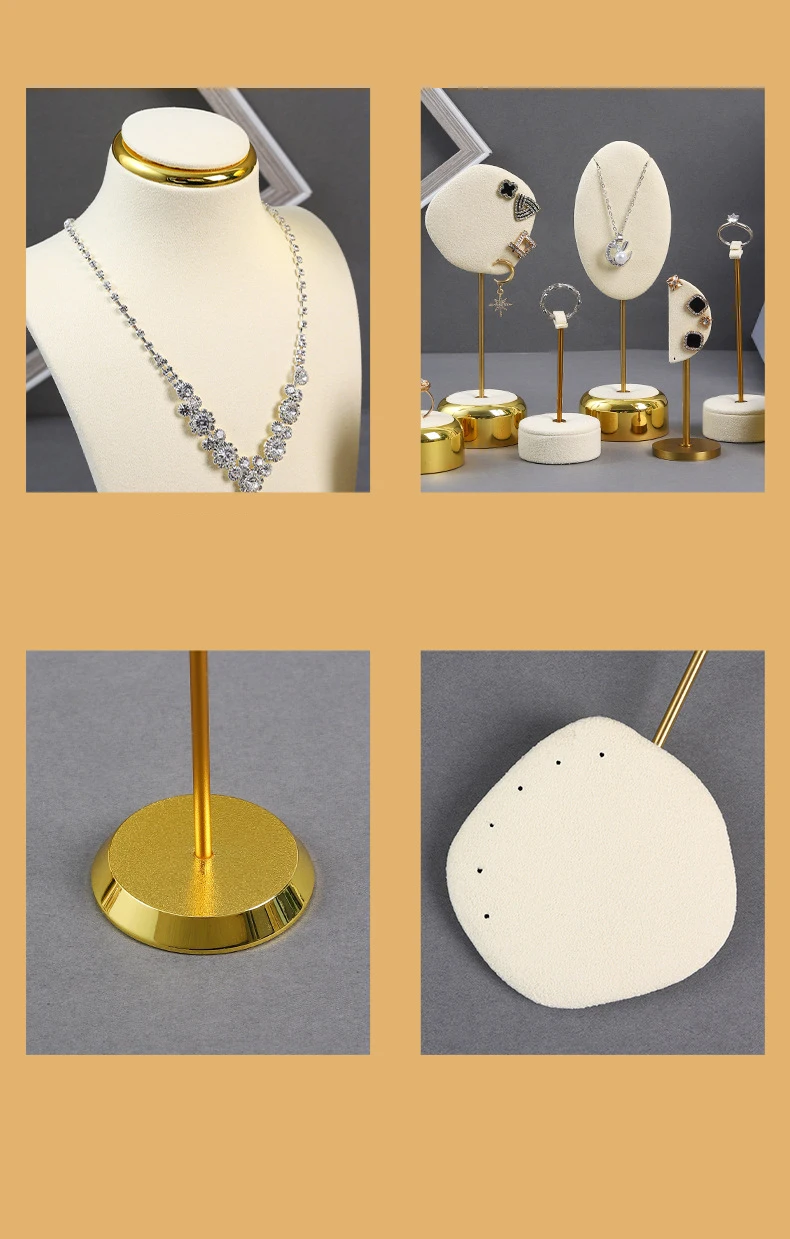 Beige Jewelry Display Props with Metal Base Earring Necklace Organizer Holder Jewelry Counter Earrings Rings Display Stand