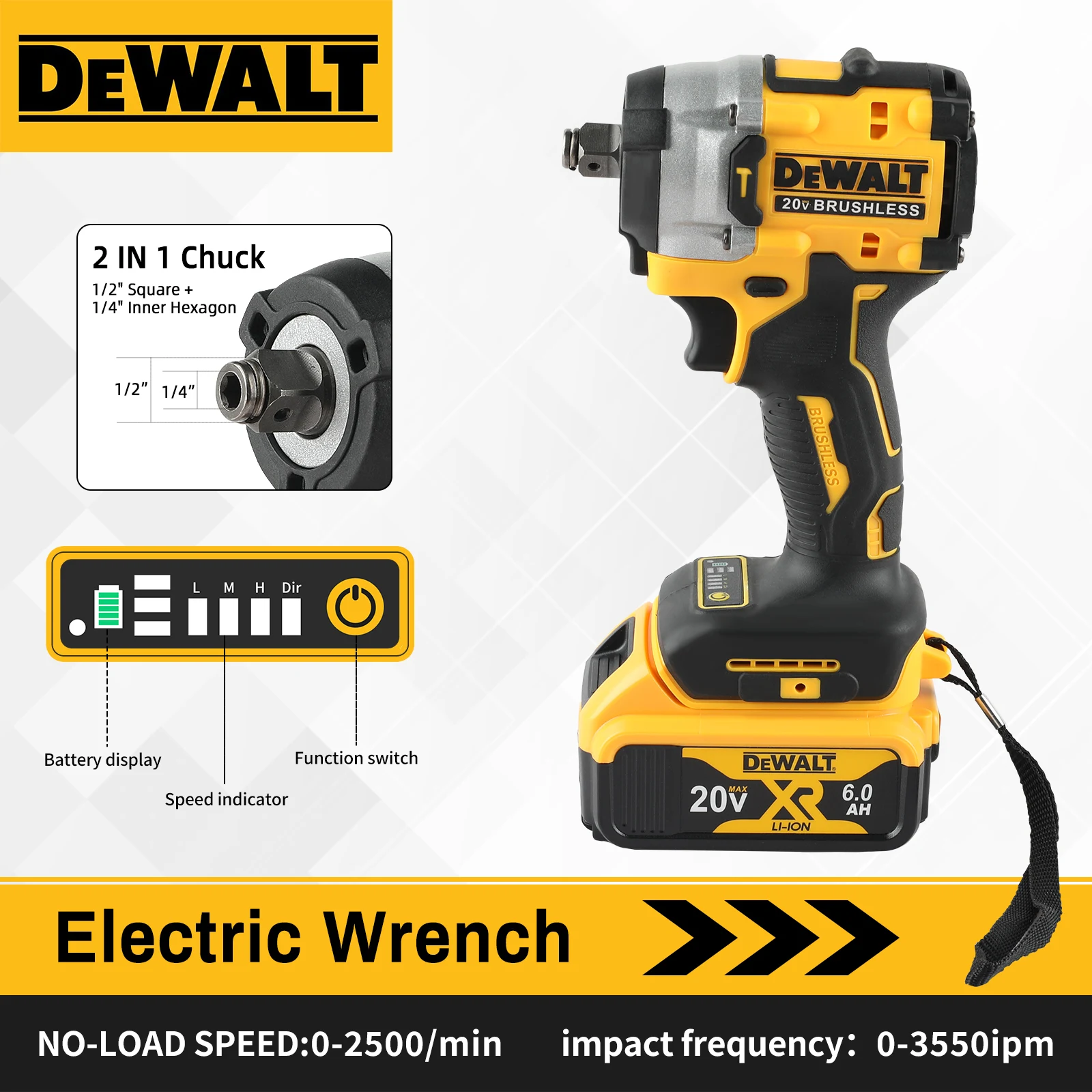 dewaltdcf921-electric-impact-wrench-20v-lithium-battery-brushless-cordless-battery-impact-wrench-variable-speed-high-torque-tool